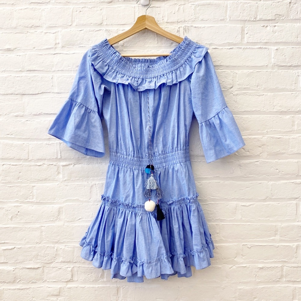 Misa Los Angeles || Masha Tassel Ruffle Mini Dress Blue XS